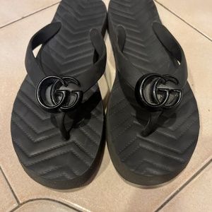GUCCI PreOwned Double G flip flops- Black size 40